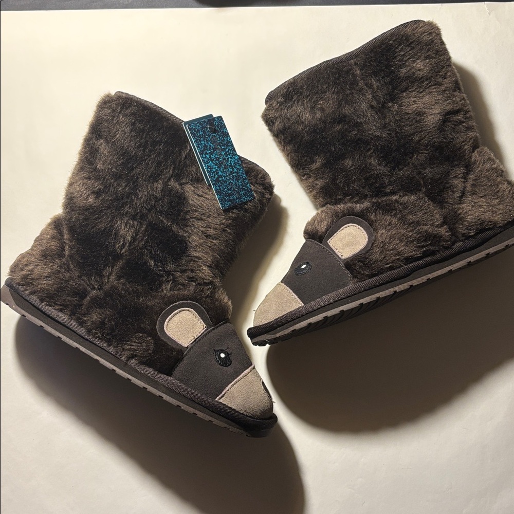 NIB Emu Australia Dark Brown Australian Wool Winter Bear Boots for Kids